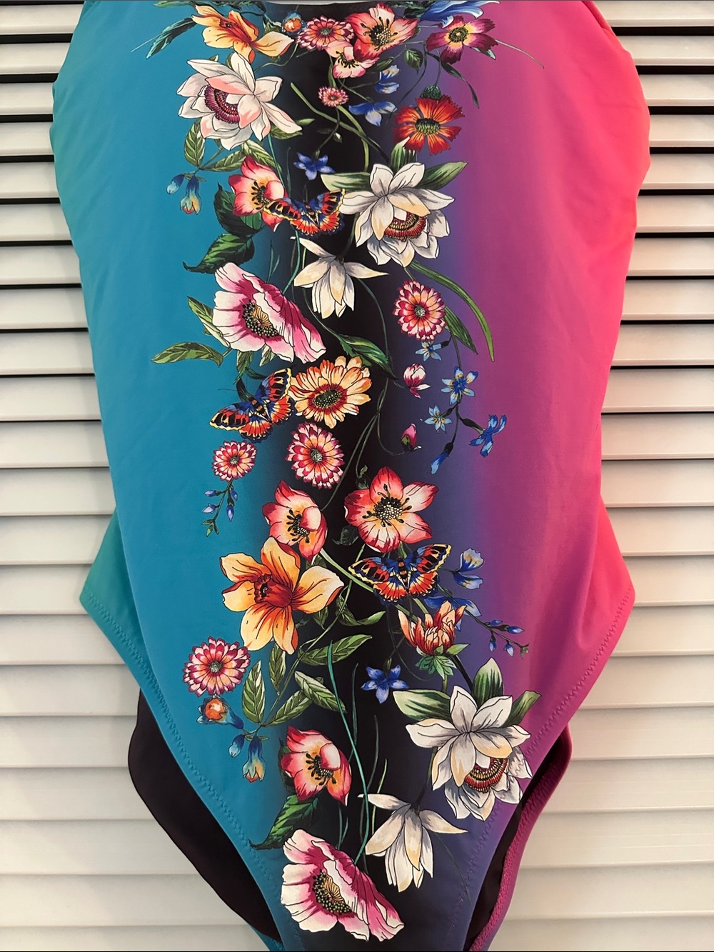 Johnny Was California XL Floral Butterfly Colorblock One Piece Swimsuit - Picture 8 of 13